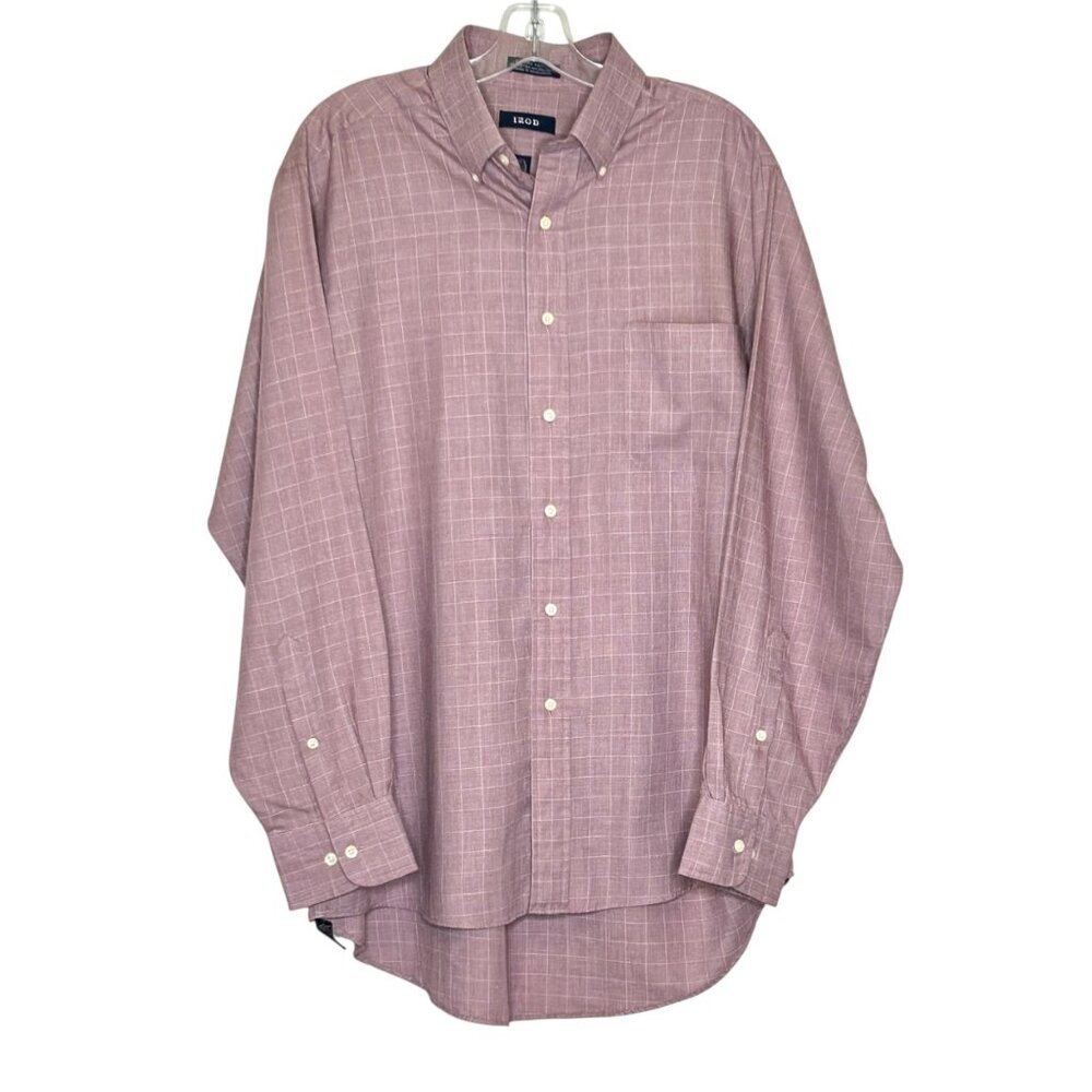 Men's IZOD Button Down Large 16 1/2 34/35 Maroon Long Sleeve Shirt